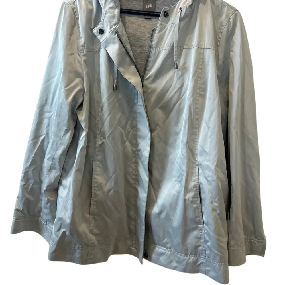 J. Jill Women’s Satin Silver Blue Hooded Lined Jacket - Picture 1 of 2